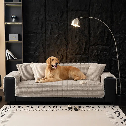 One-Piece Cozy Flannel Sofa Protection Non-Slip Couch Cover