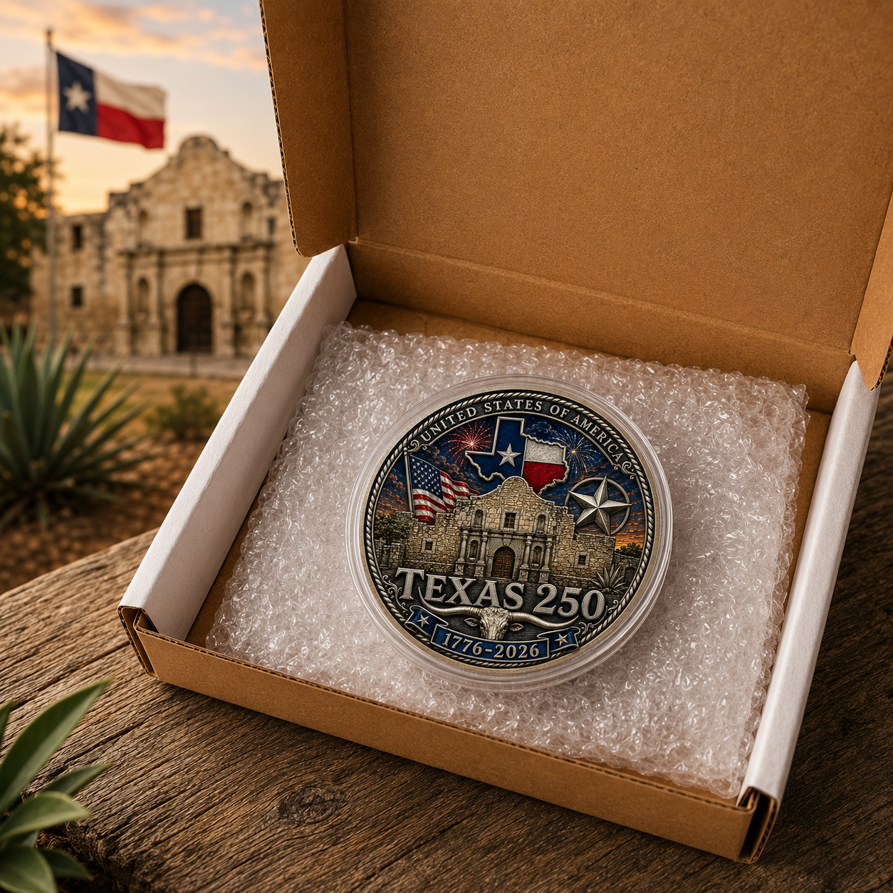 Texas Proud 250th Anniversary Silver Coin – America 1776–2026 Patriotic Gift for Texans