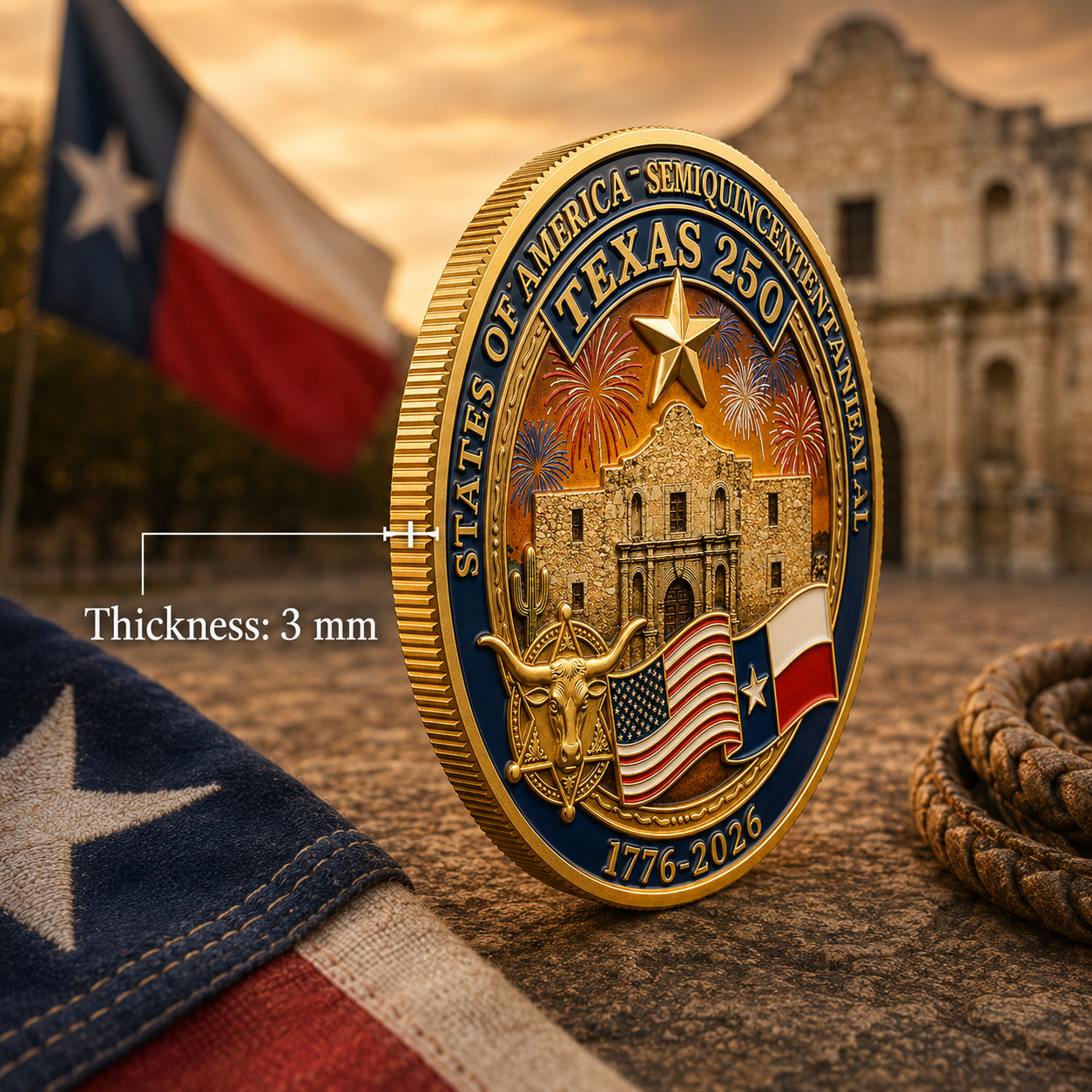 Texas Proud 250th Anniversary Gold Coin – America 1776–2026 Patriotic Gift for Texans