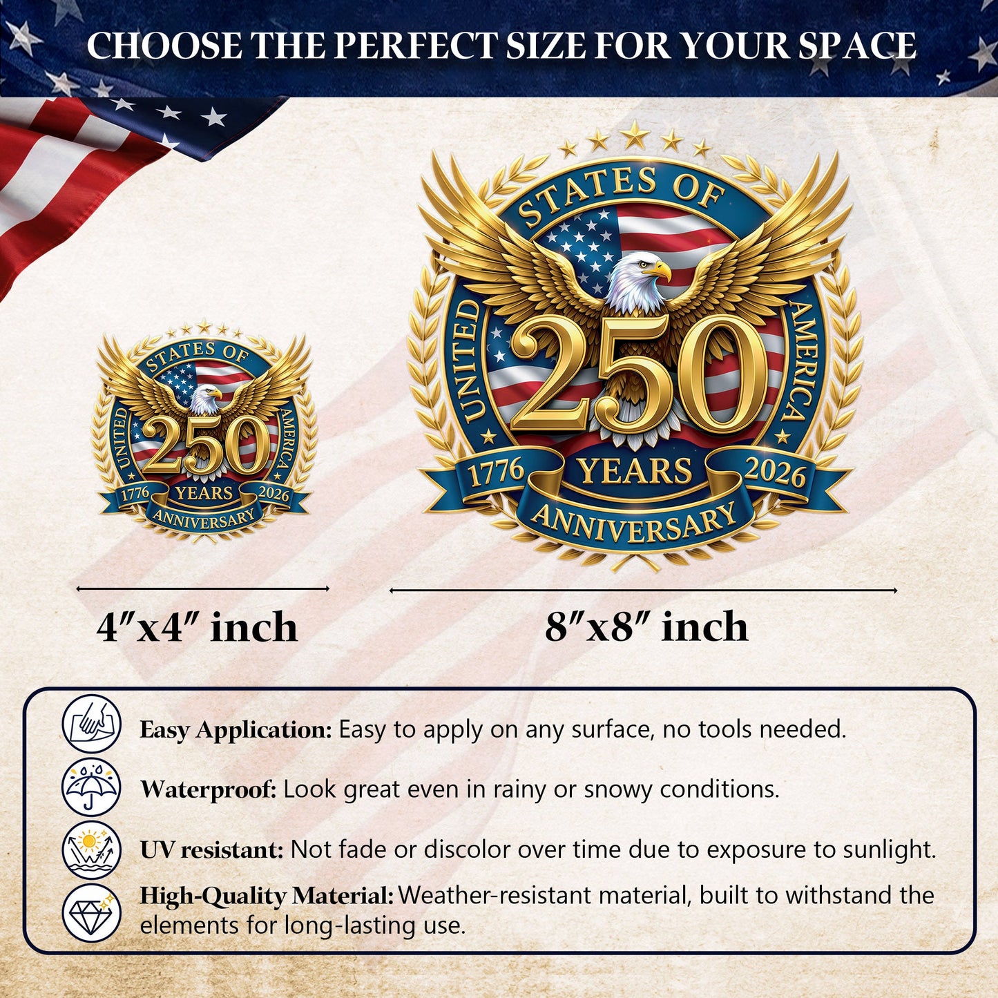 🔥 LIMITED TIME OFFER - USA Eagle Flag 250th Anniversary High Quality UV DTF 3D Decal