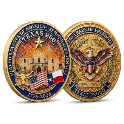 Texas Proud 250th Anniversary Gold Coin – America 1776–2026 Patriotic Gift for Texans