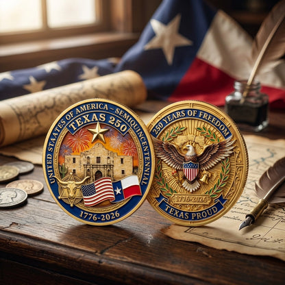 Texas Proud 250th Anniversary Gold Coin – America 1776–2026 Patriotic Gift for Texans