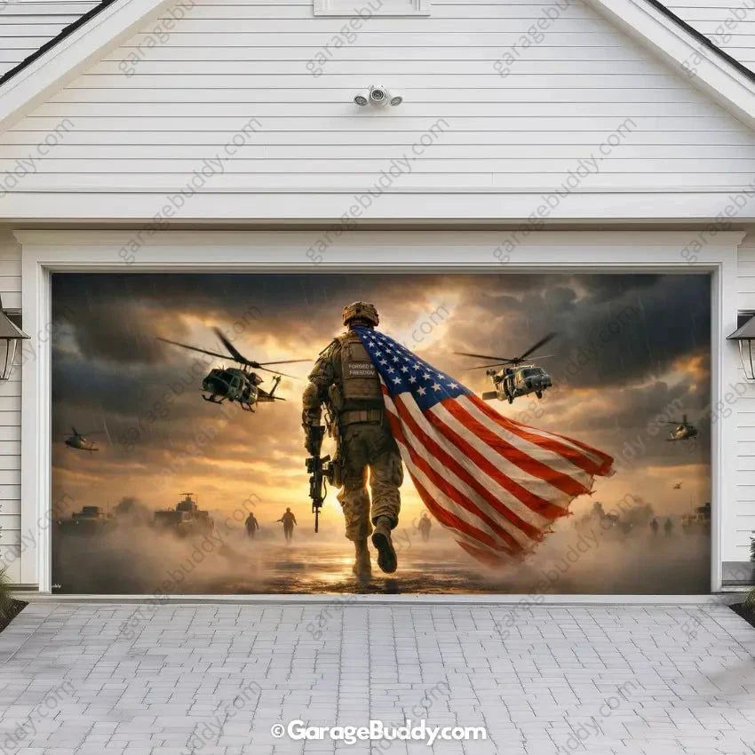 Forged In Freedom | Patriotic Veterans Garage Door Cover