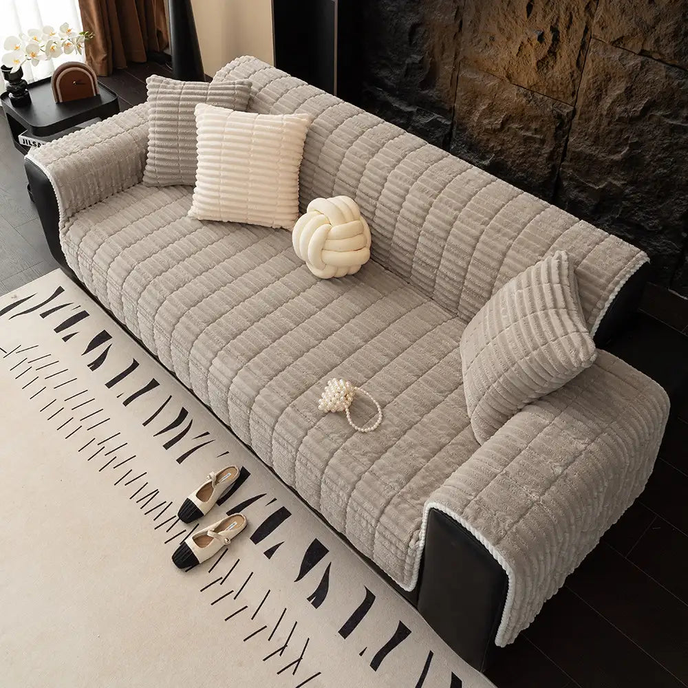 One-Piece Cozy Flannel Sofa Protection Non-Slip Couch Cover