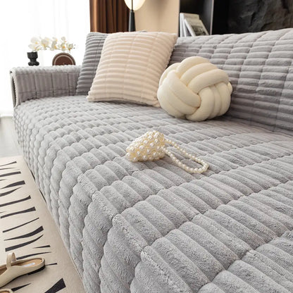 One-Piece Cozy Flannel Sofa Protection Non-Slip Couch Cover