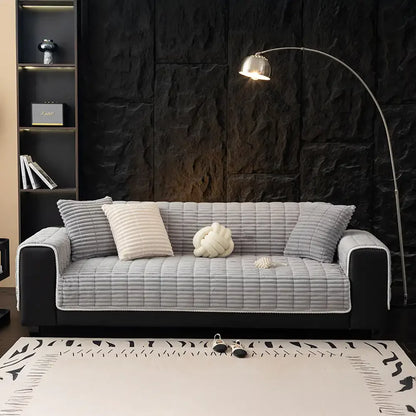 One-Piece Cozy Flannel Sofa Protection Non-Slip Couch Cover