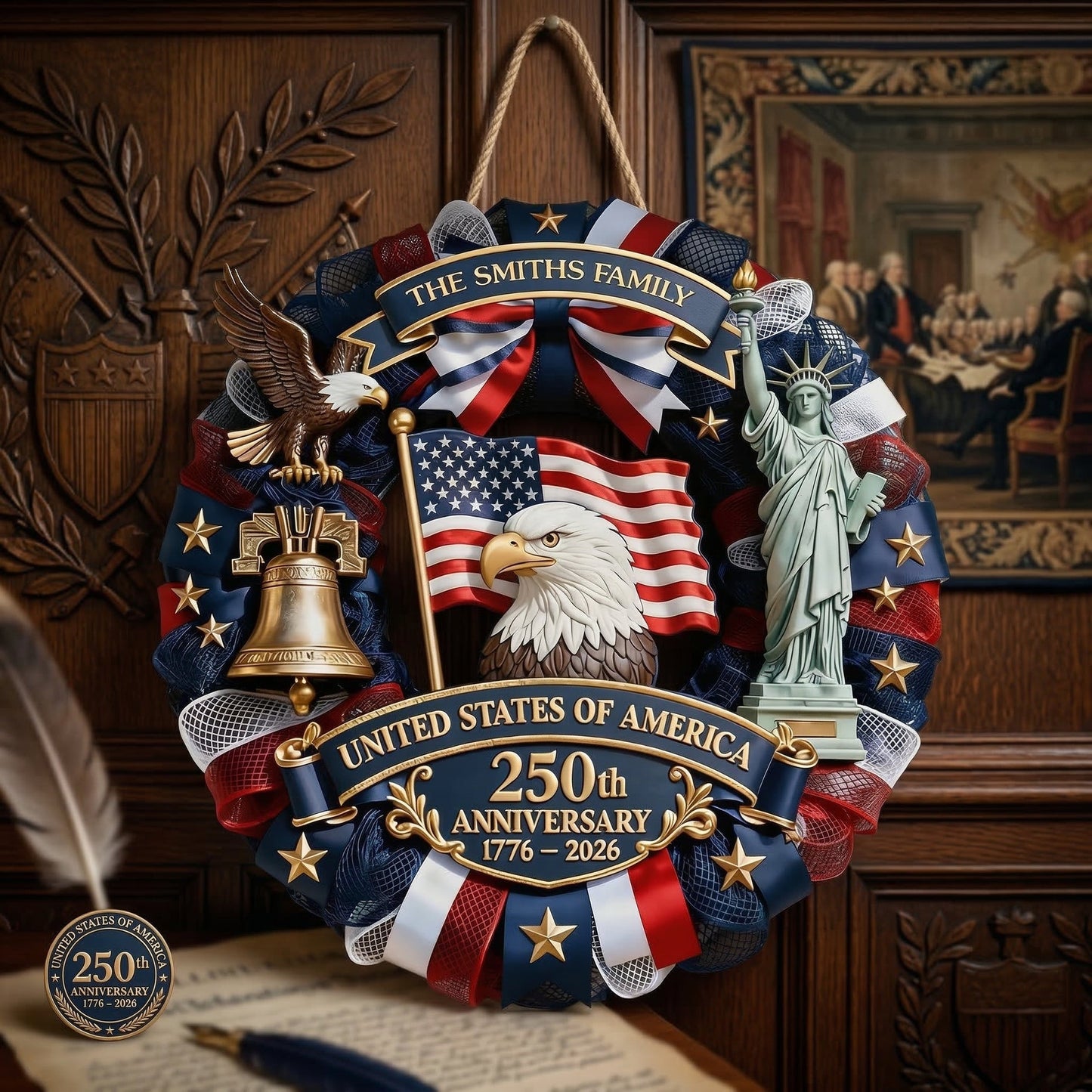 America 250th Anniversary - Personalized Patriot Wood Wreath