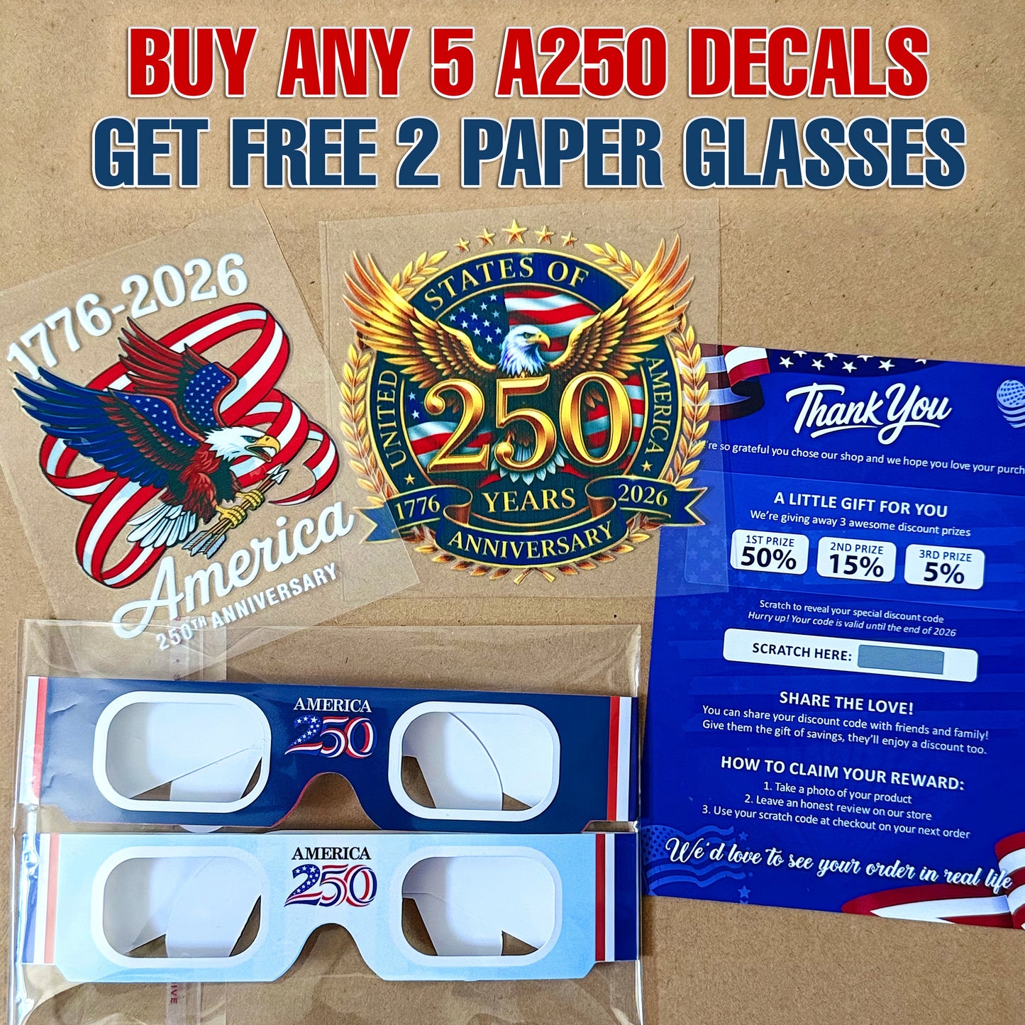 🔥 LIMITED TIME OFFER - USA Eagle Flag 250th Anniversary High Quality UV DTF 3D Decal