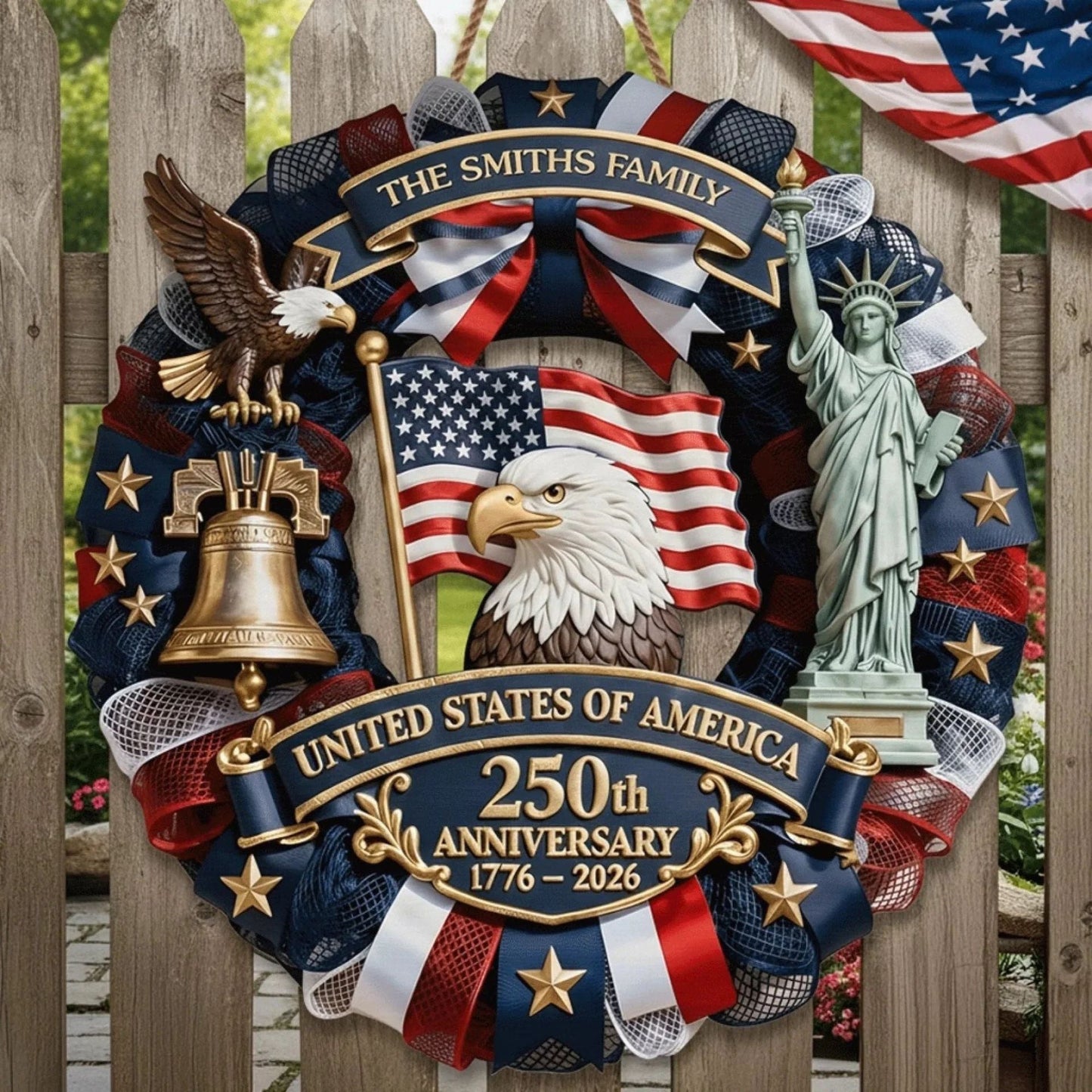 America 250th Anniversary - Personalized Patriot Wood Wreath