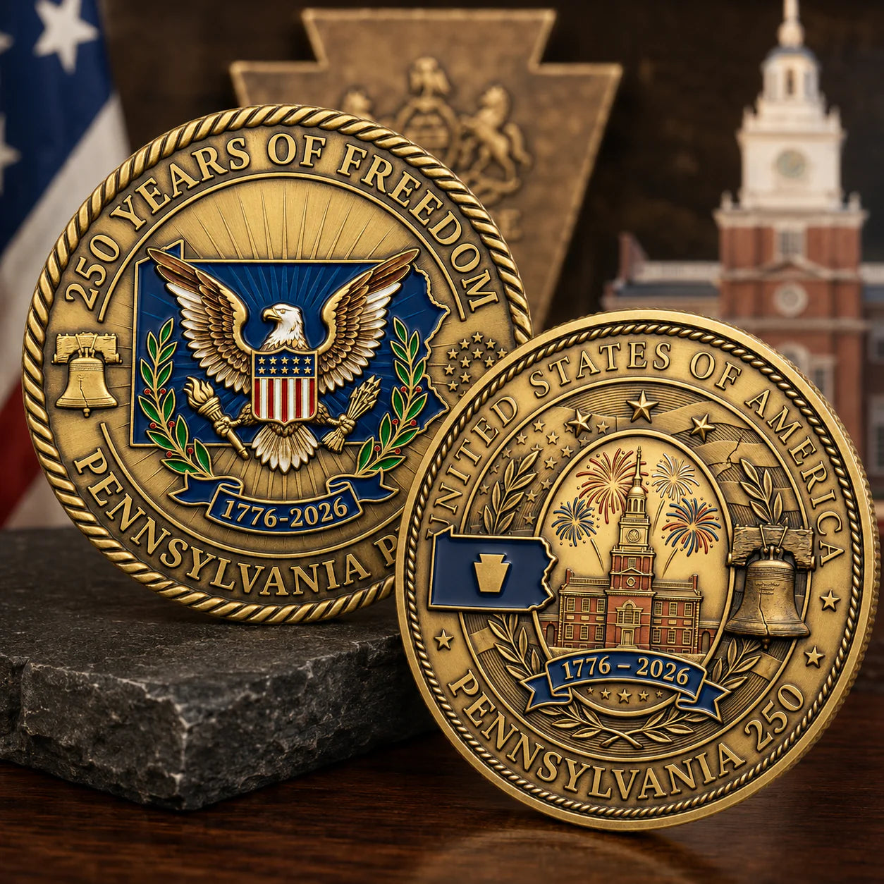 All State Proud 250th Anniversary Gold Coin – Patriotic Gift for Americans