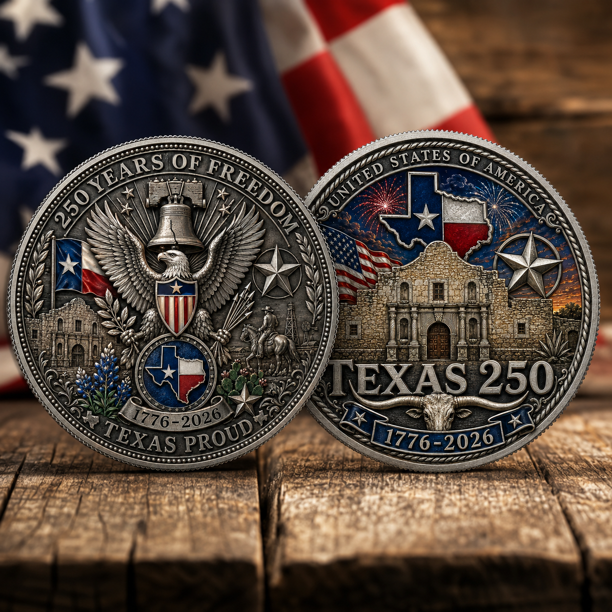 Texas Proud 250th Anniversary Silver Coin – America 1776–2026 Patriotic Gift for Texans