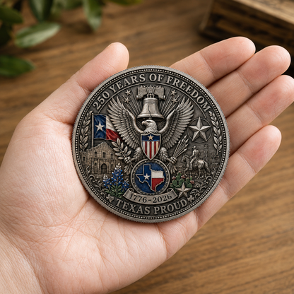 Texas Proud 250th Anniversary Silver Coin – America 1776–2026 Patriotic Gift for Texans