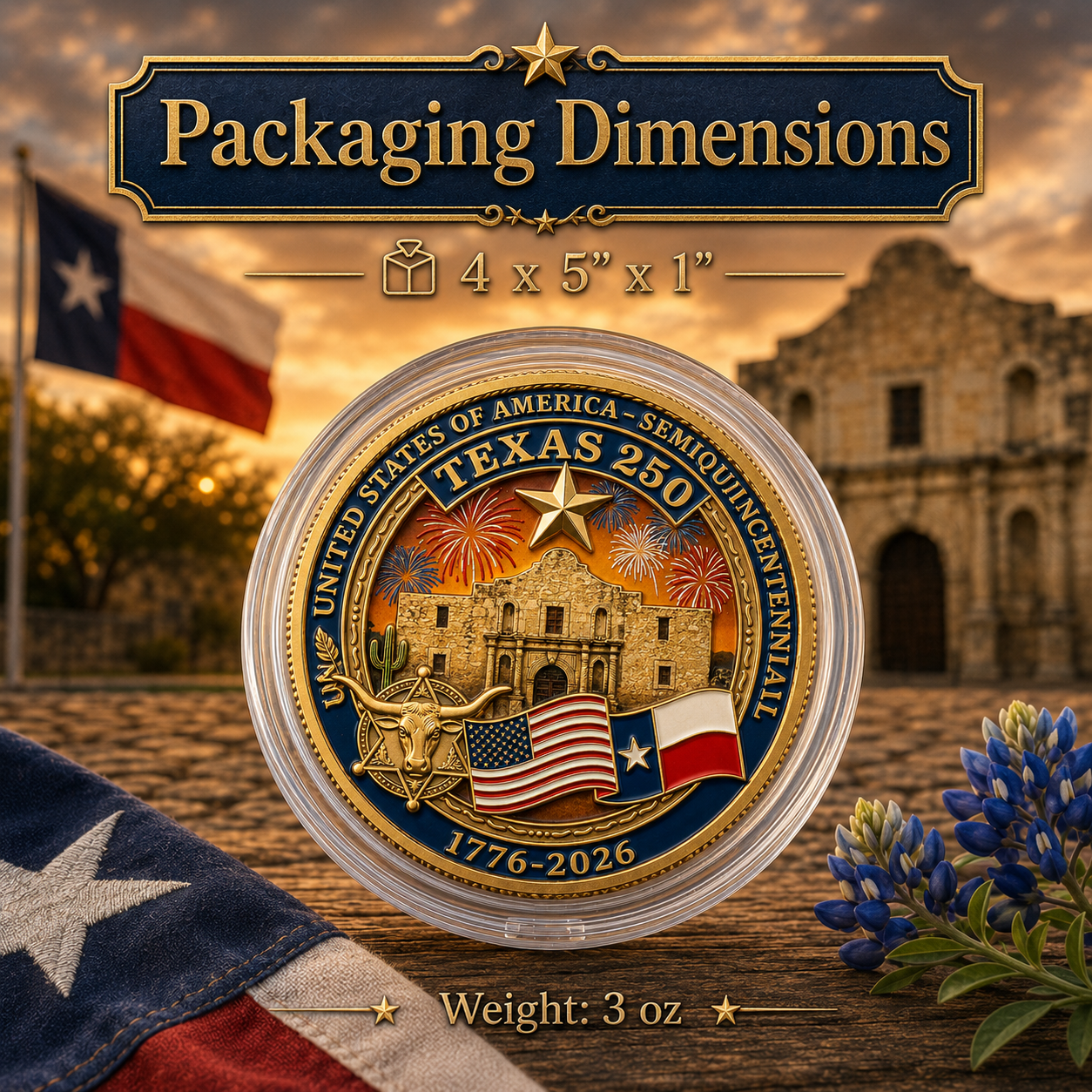 Texas Proud 250th Anniversary Gold Coin – America 1776–2026 Patriotic Gift for Texans