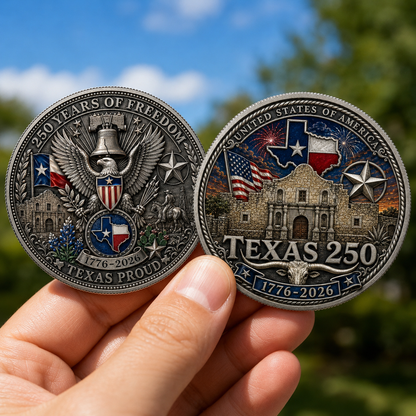 Texas Proud 250th Anniversary Silver Coin – America 1776–2026 Patriotic Gift for Texans