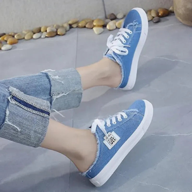 Women’s Frayed Denim Mule Sneakers