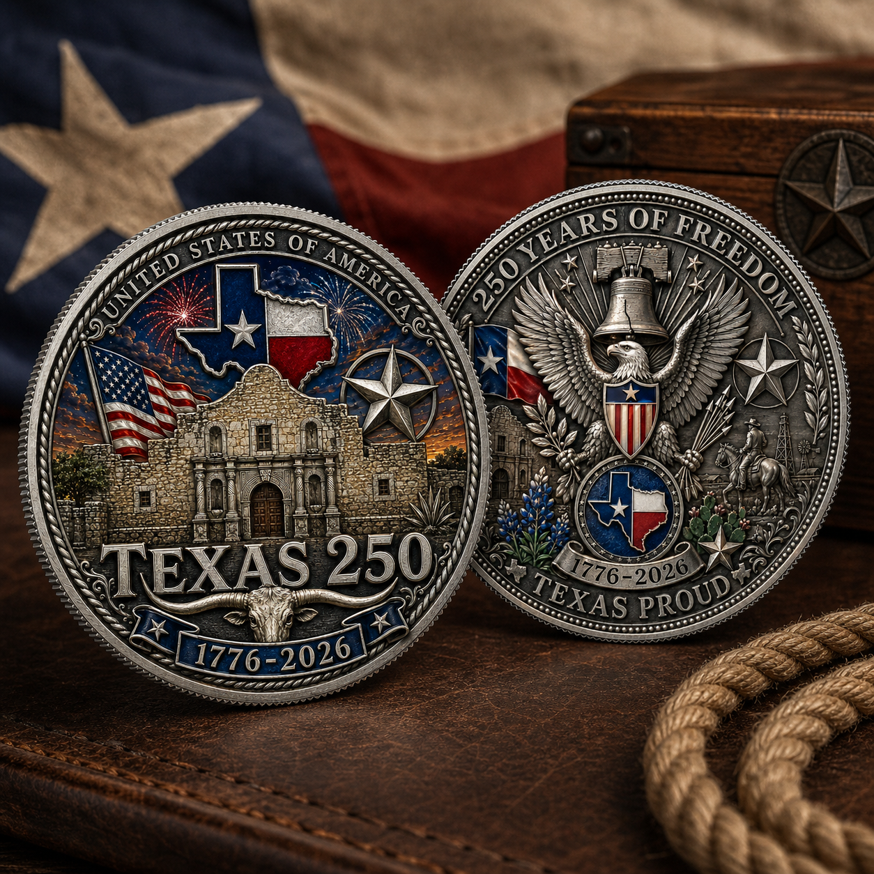 Texas Proud 250th Anniversary Silver Coin – America 1776–2026 Patriotic Gift for Texans