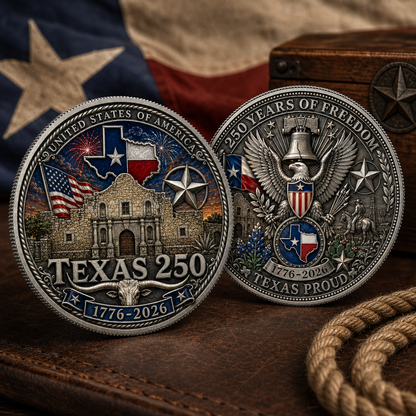 Texas Proud 250th Anniversary Silver Coin – America 1776–2026 Patriotic Gift for Texans