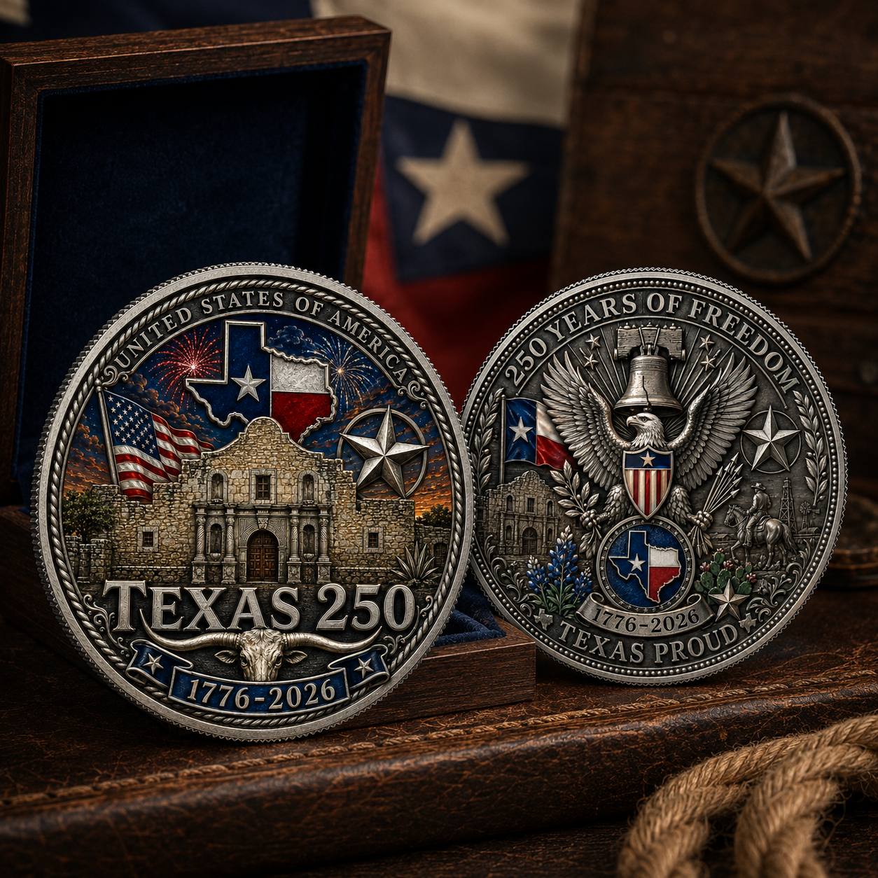 Texas Proud 250th Anniversary Silver Coin – America 1776–2026 Patriotic Gift for Texans